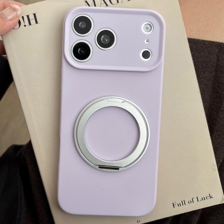 For iPhone 17 Pro Stress Relief Holder Magnetic Fine Hole Silicone Phone Case(Light Purple)