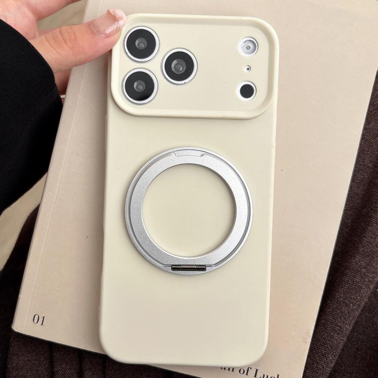 For iPhone 17 Pro Stress Relief Holder Magnetic Fine Hole Silicone Phone Case(White)