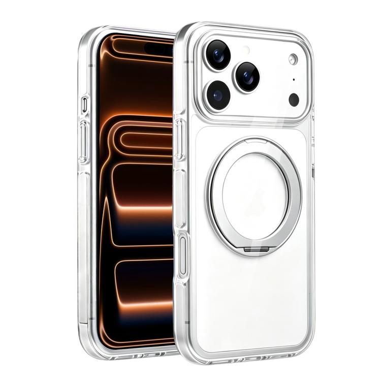 For iPhone 17 Pro Stress Relief Holder Magnetic Phone Case(White Silver)