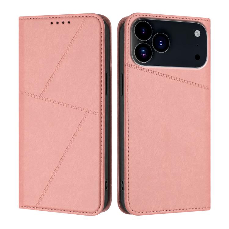 For iPhone 17 Pro Strong Magnetic Frosted Flip Leather Phone Case(Pink)