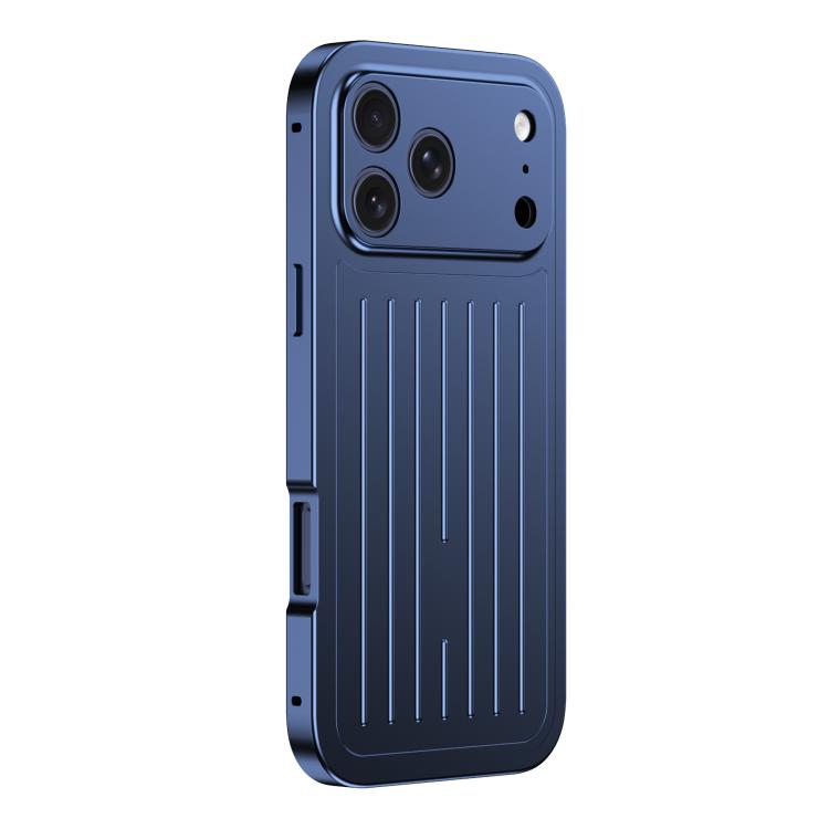 For iPhone 17 Pro Suitcase Texture Magnetic King Series Aluminum Alloy Phone Case with Tempered Glass Film(Blue)