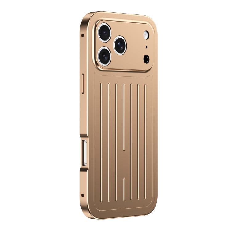 For iPhone 17 Pro Suitcase Texture Magnetic King Series Aluminum Alloy Phone Case with Tempered Glass Film(Gold)