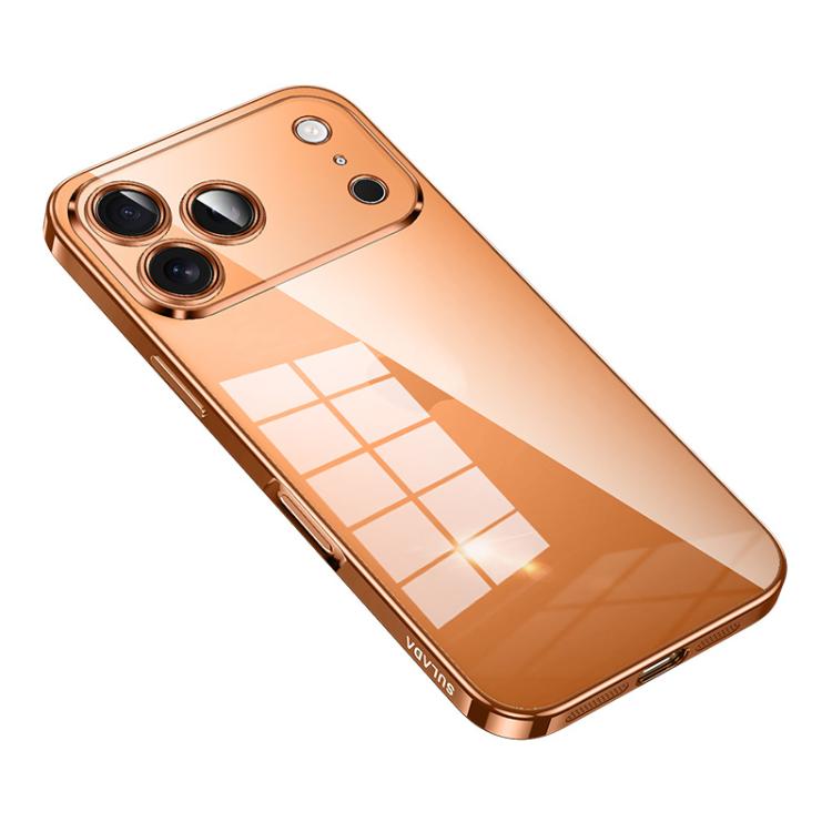 For iPhone 17 Pro SULADA Shine Through Series Plating TPU Transparent Phone Case(Orange)