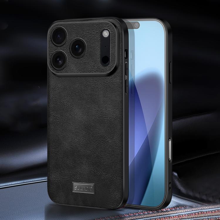 For iPhone 17 Pro SULADA Shockproof TPU Hybrid Handmade Leather Phone Case(Black)