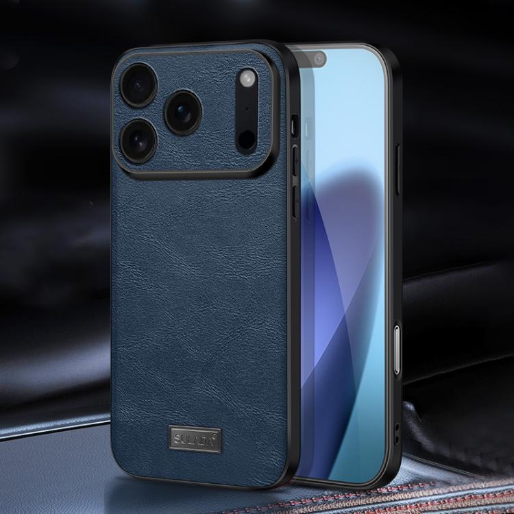 For iPhone 17 Pro SULADA Shockproof TPU Hybrid Handmade Leather Phone Case(Blue)