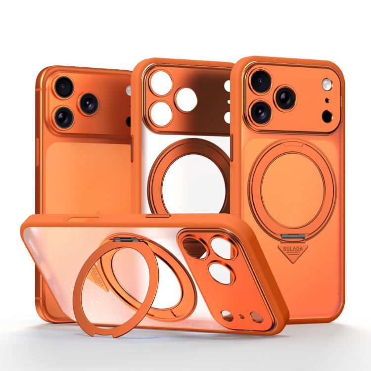 For iPhone 17 Pro SULADA Transforms Into 17 Pro Semi-Transparent Matte Rotation Magnetic Holder Phone Case(Orange)