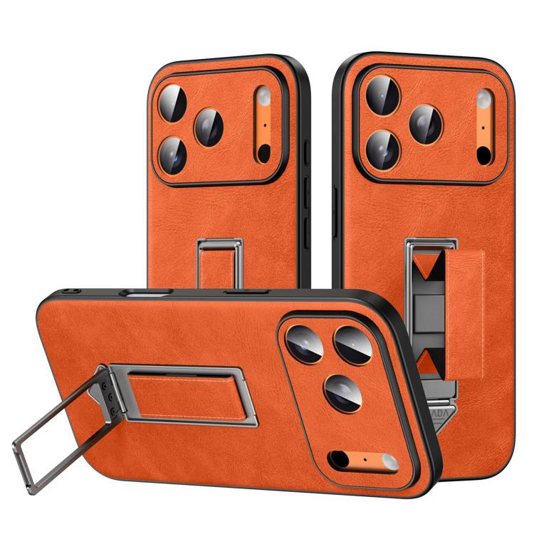 For iPhone 17 Pro SULADA Wristband Hidden Metal Holder Faux Leather Phone Case(Orange)