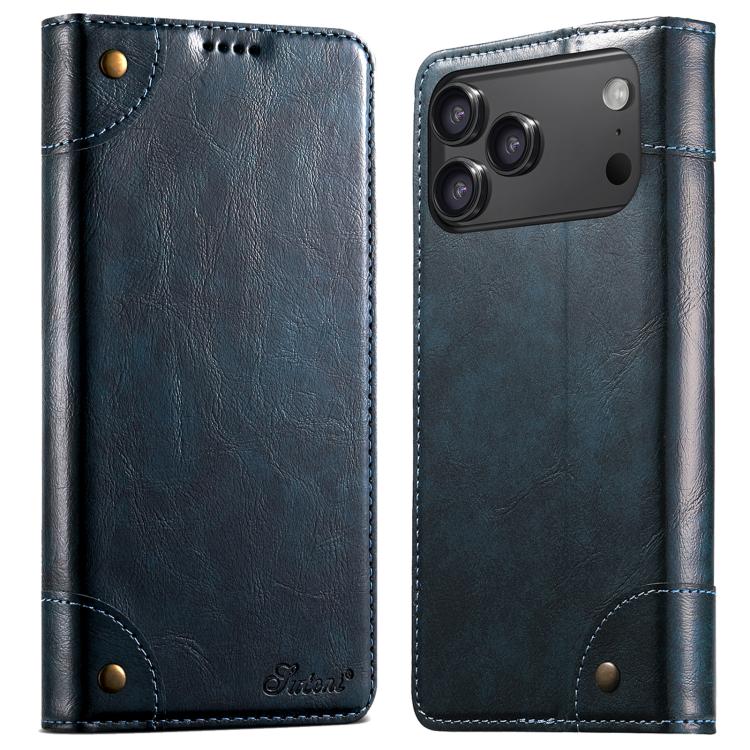 For iPhone 17 Pro Suteni Baroque Calf Texture Buckle Wallet Leather Phone Case(Blue)