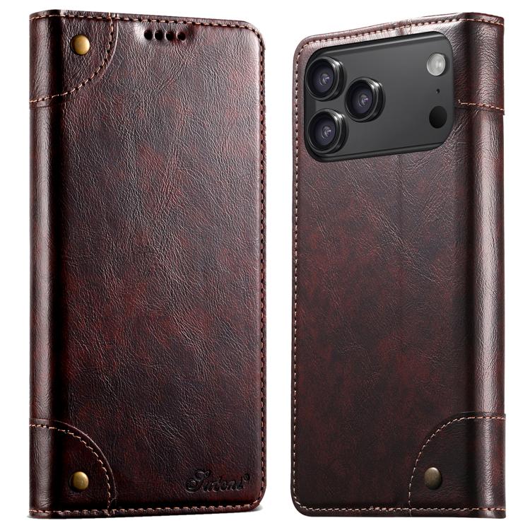 For iPhone 17 Pro Suteni Baroque Calf Texture Buckle Wallet Leather Phone Case(Brown)