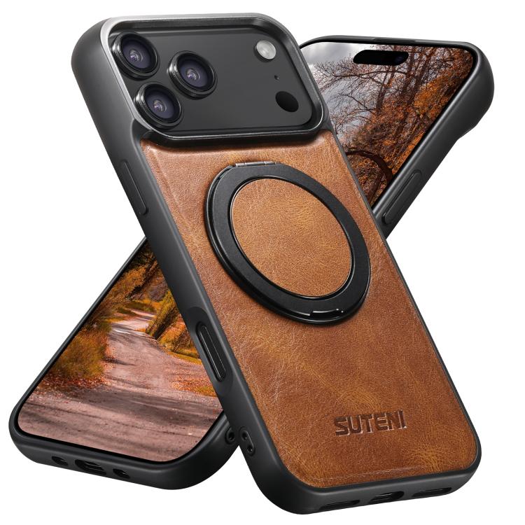 For iPhone 17 Pro Suteni G3 Oil Wax 360 Rotation Holder MagSafe Back Phone Case(Brown)