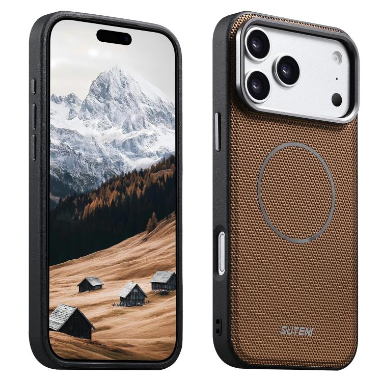 For iPhone 17 Pro Suteni G8 Magnetic Triangle Texture Vegan Leather Back Phone Case(Gold)