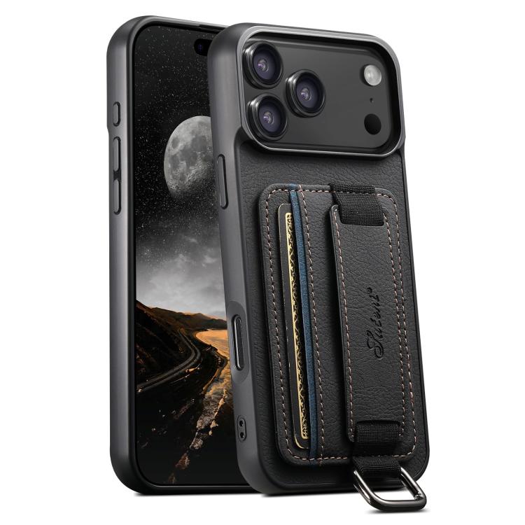 For iPhone 17 Pro Suteni H13 Litchi Leather Wrist Strap Wallet Back Phone Case(Black)