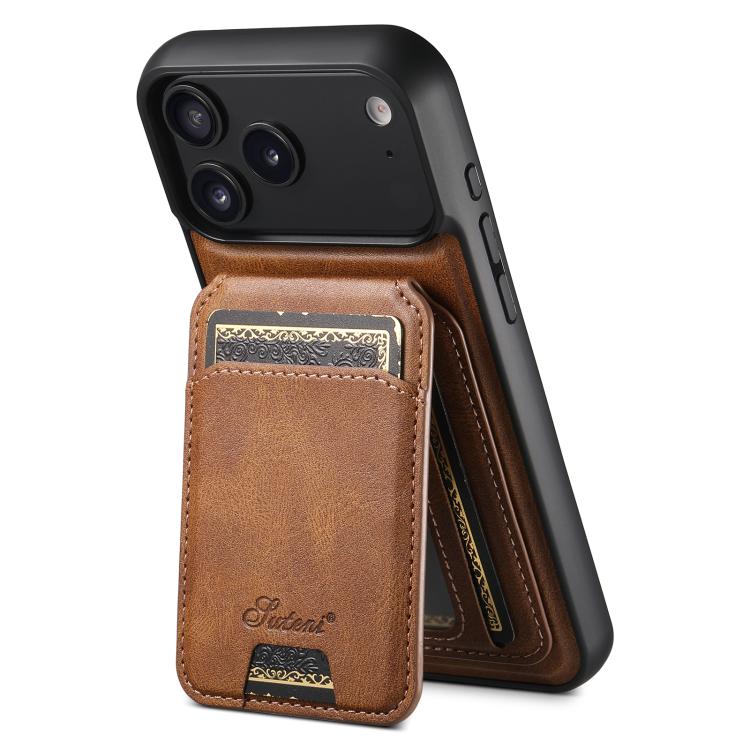 For iPhone 17 Pro Suteni H15 MagSafe Oil Eax Leather Detachable Wallet Back Phone Case(Brown)