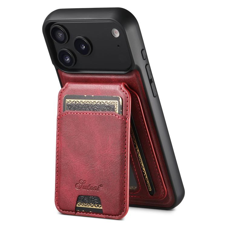 For iPhone 17 Pro Suteni H15 MagSafe Oil Eax Leather Detachable Wallet Back Phone Case(Red)