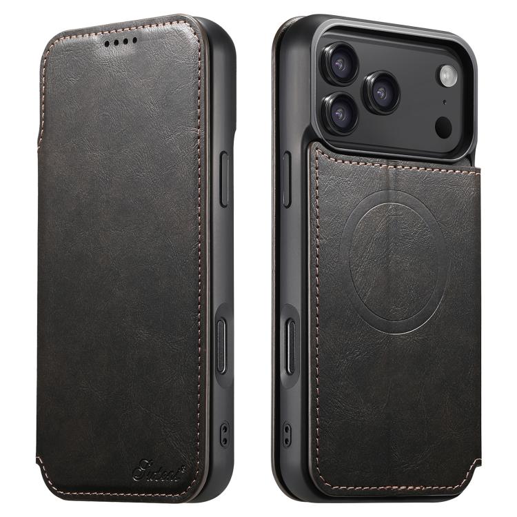 For iPhone 17 Pro Suteni J05 Leather Magnetic MagSafe Phone Case(Black)