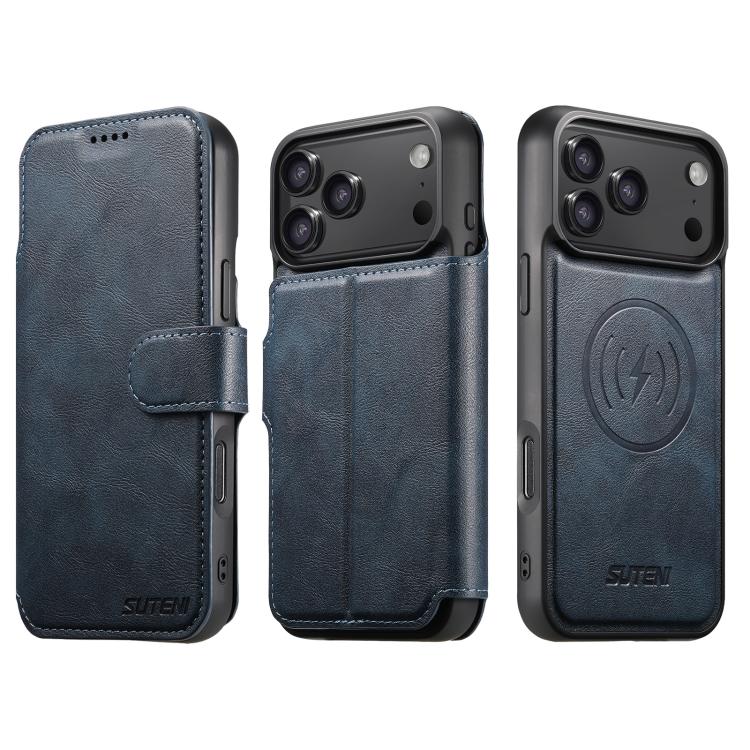 For iPhone 17 Pro Suteni Q05 2-in-1 Multi-function Detachable Wallet MagSafe Phone Case(Blue)