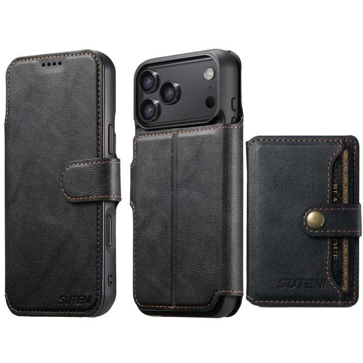 For iPhone 17 Pro Suteni Q05S1 3-in-1 Detachable Wallet MagSafe Leather Phone Case(Black)