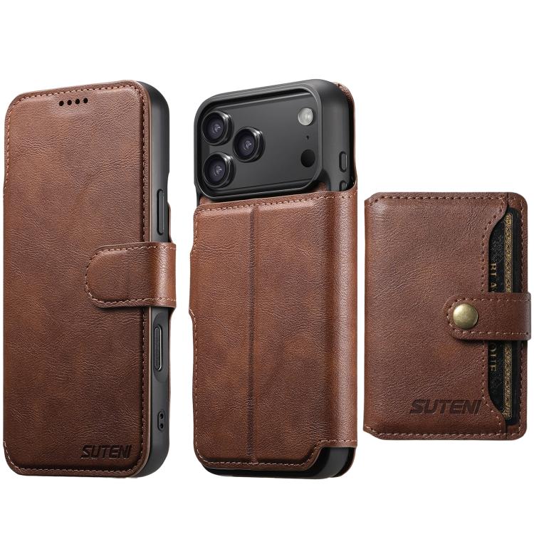 For iPhone 17 Pro Suteni Q05S1 3-in-1 Detachable Wallet MagSafe Leather Phone Case(Brown)