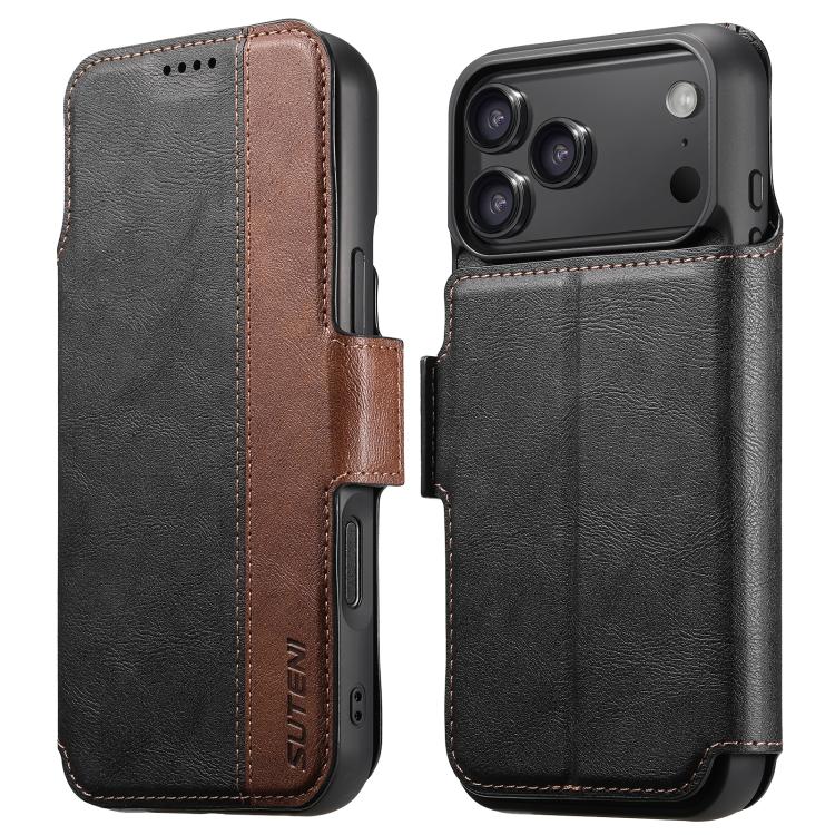 For iPhone 17 Pro Suteni Q07 2-in-1 Multi-function Detachable Wallet MagSafe Phone Case(Black)