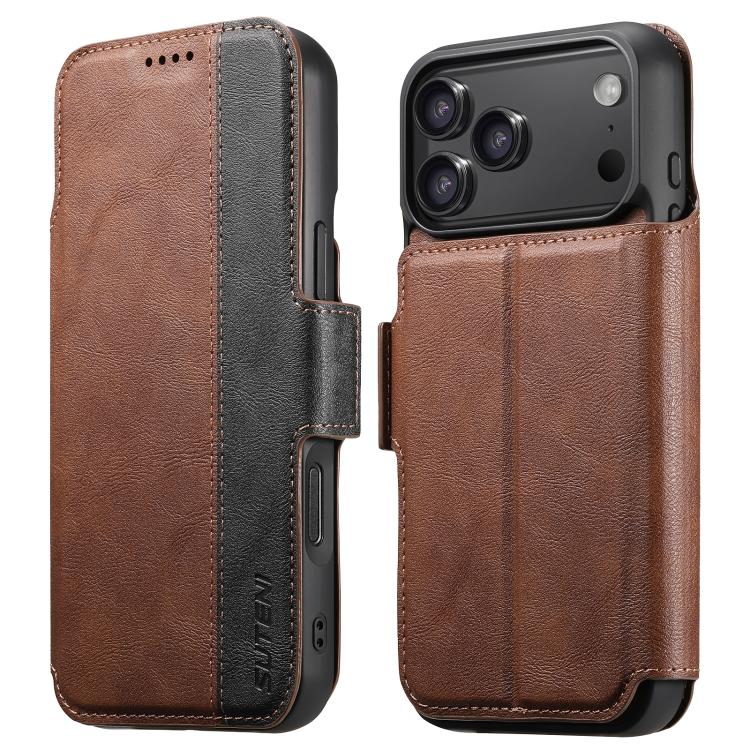 For iPhone 17 Pro Suteni Q07 2-in-1 Multi-function Detachable Wallet MagSafe Phone Case(Brown)