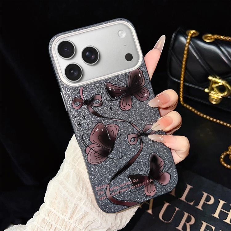 For iPhone 17 Pro Swirling Butterflies Pattern IMD Glitter PC Hybrid TPU Phone Case(Black)