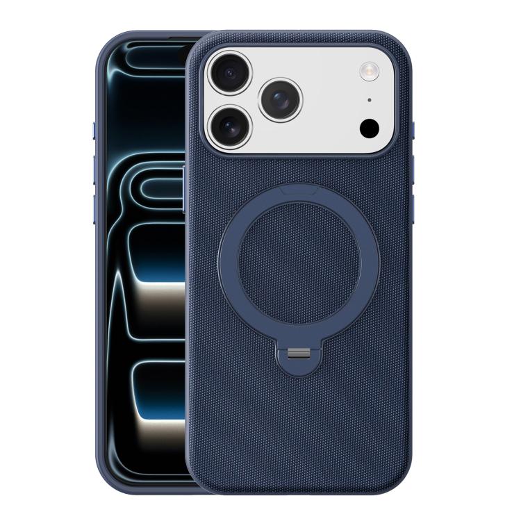 For iPhone 17 Pro Tech Fabric 360 Rotation Holder Magnetic Phone Case with AI Camera Button(Blue)