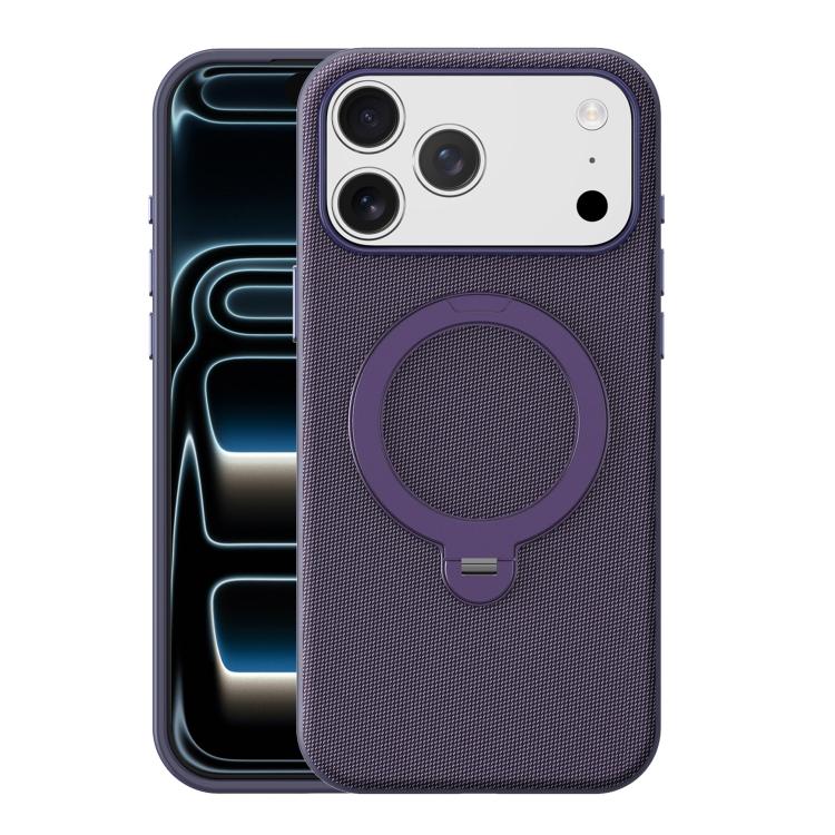 For iPhone 17 Pro Tech Fabric 360 Rotation Holder Magnetic Phone Case with AI Camera Button(Purple)