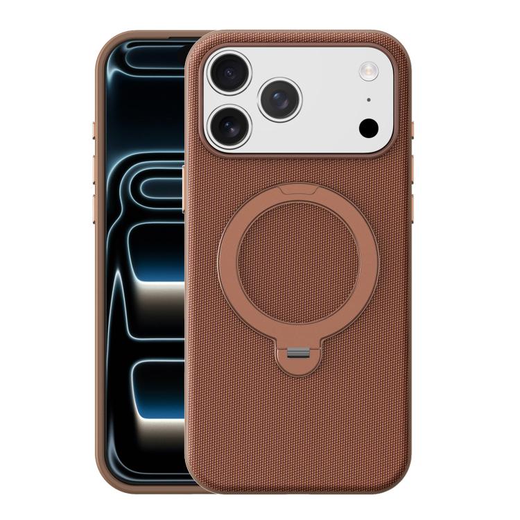 For iPhone 17 Pro Tech Fabric 360 Rotation Holder Magnetic Phone Case with AI Camera Button(Umber)