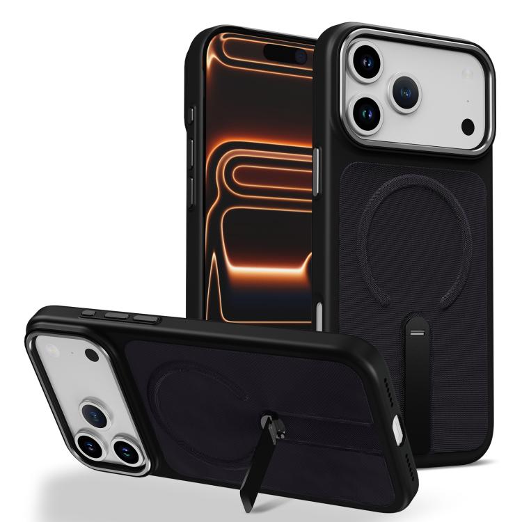 For iPhone 17 Pro Tech Fabric Rotating Stand Magnetic Phone Case(Black)