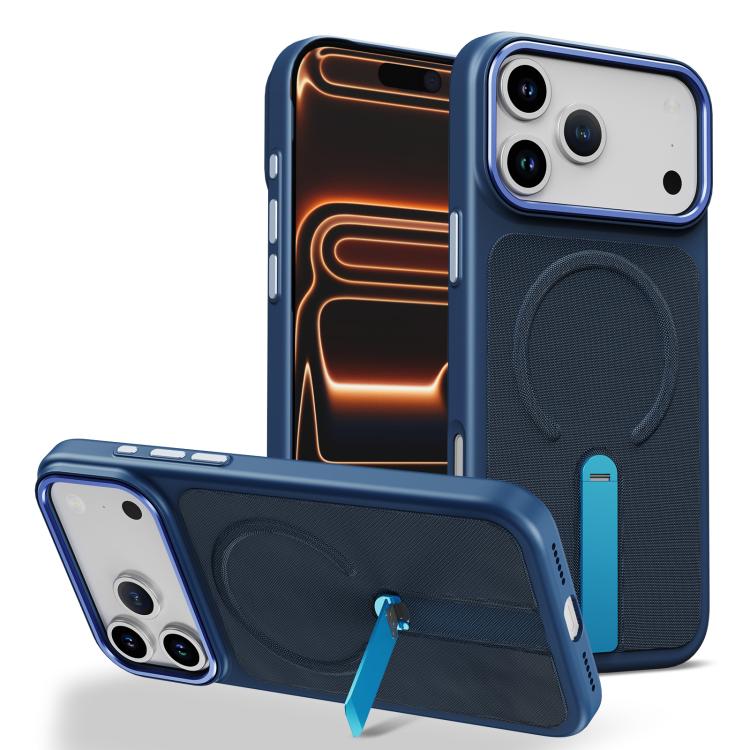 For iPhone 17 Pro Tech Fabric Rotating Stand Magnetic Phone Case(Blue)