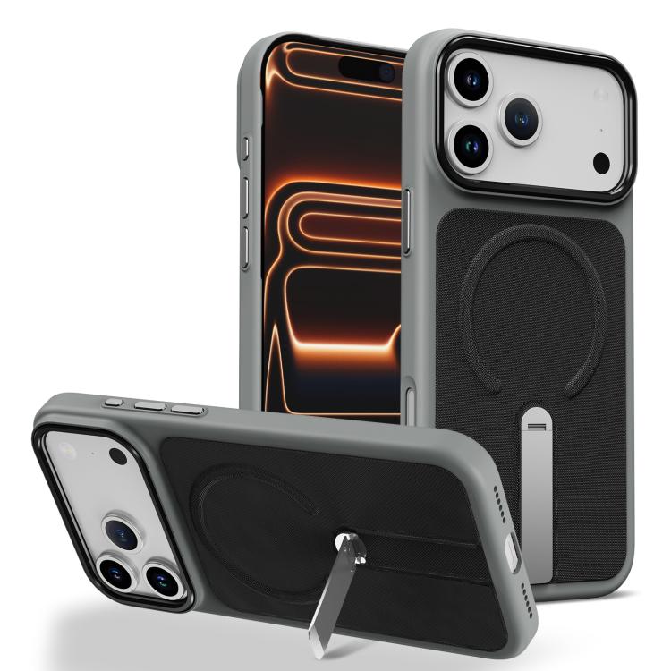 For iPhone 17 Pro Tech Fabric Rotating Stand Magnetic Phone Case(Grey)