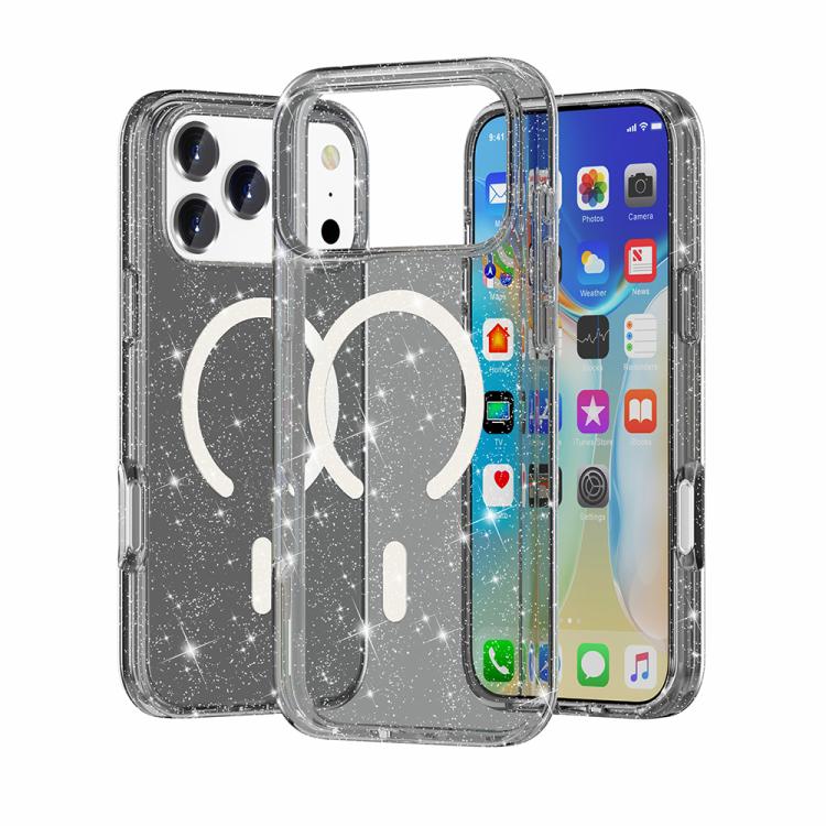 For iPhone 17 Pro Terminator Style Glitter Powder MagSafe Magnetic Phone Case(Black)