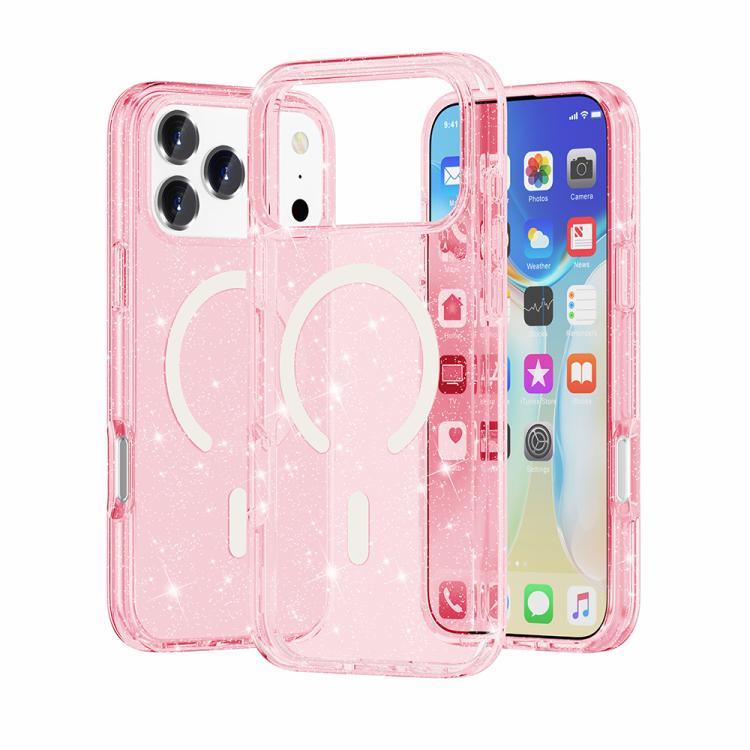For iPhone 17 Pro Terminator Style Glitter Powder MagSafe Magnetic Phone Case(Pink)