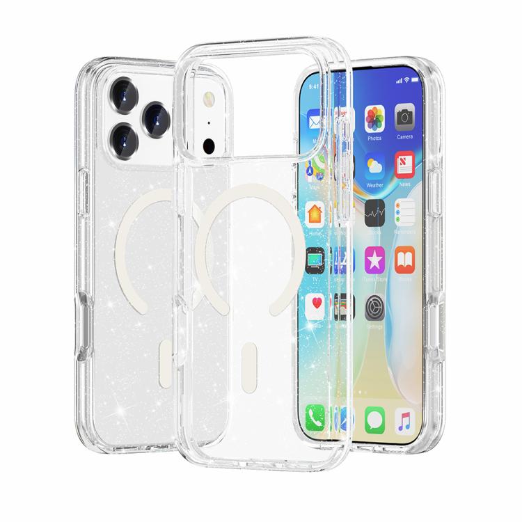 For iPhone 17 Pro Terminator Style Glitter Powder MagSafe Magnetic Phone Case(White)