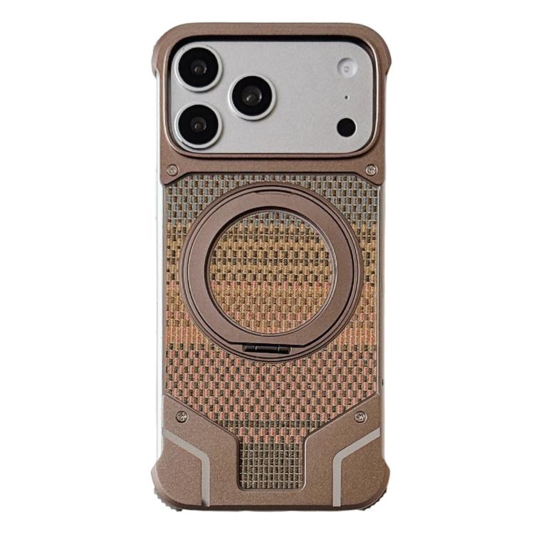For iPhone 17 Pro Thread Woven Armor Frameless Magnetic Holder Phone Case(Desert Gold)