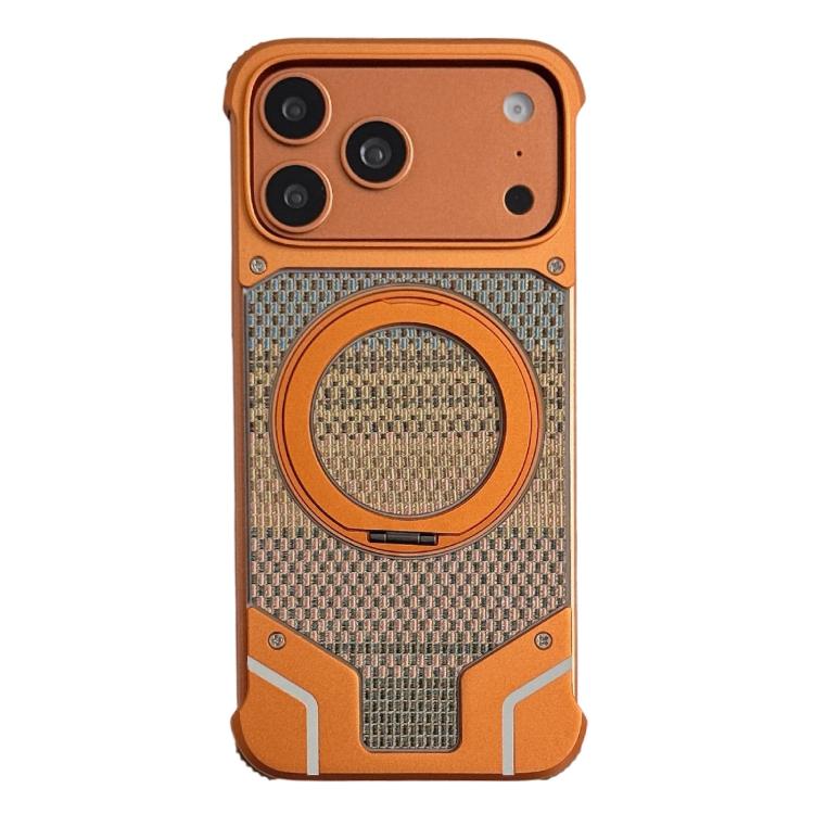 For iPhone 17 Pro Thread Woven Armor Frameless Magnetic Holder Phone Case(Orange)