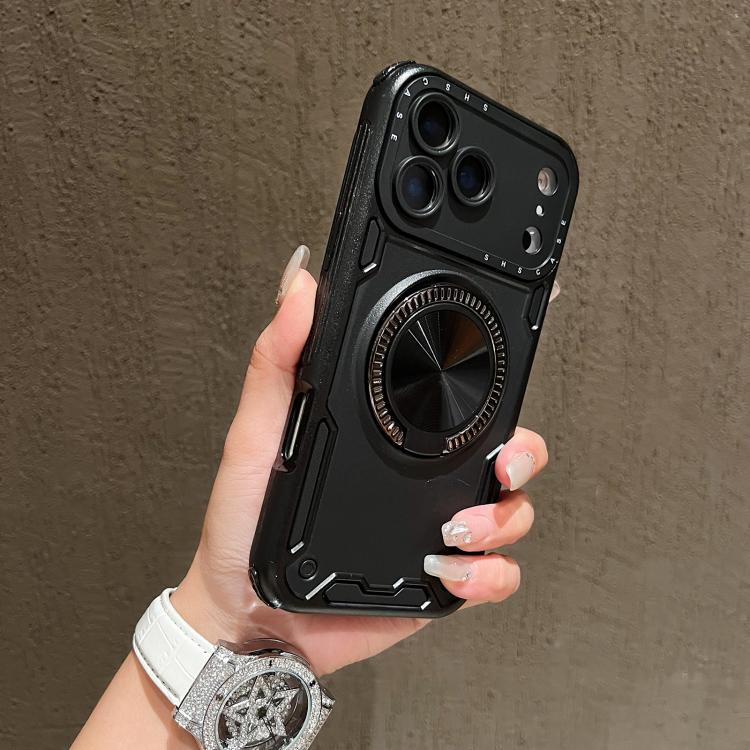 For iPhone 17 Pro Three-core Mecha 360 Degree Rotation Magnetic Holder Phone Case(Black)
