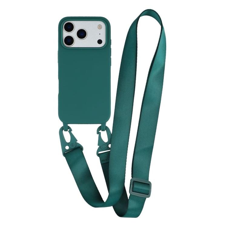For iPhone 17 Pro TPU Soft Matte Phone Case with Long Lanyard(Deep Green)