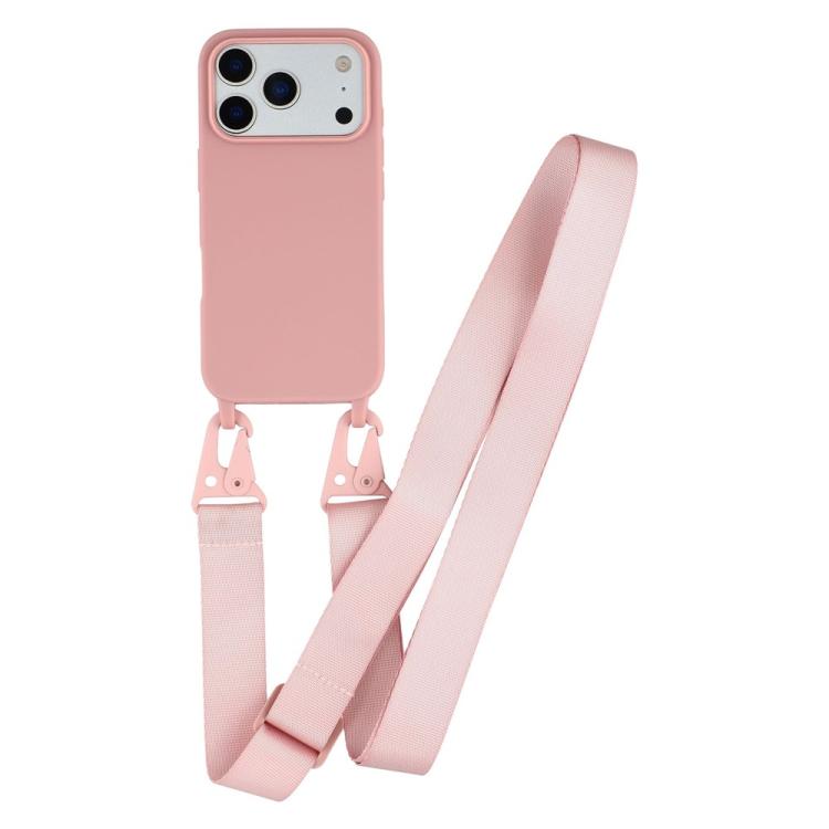 For iPhone 17 Pro TPU Soft Matte Phone Case with Long Lanyard(Deep Pink)