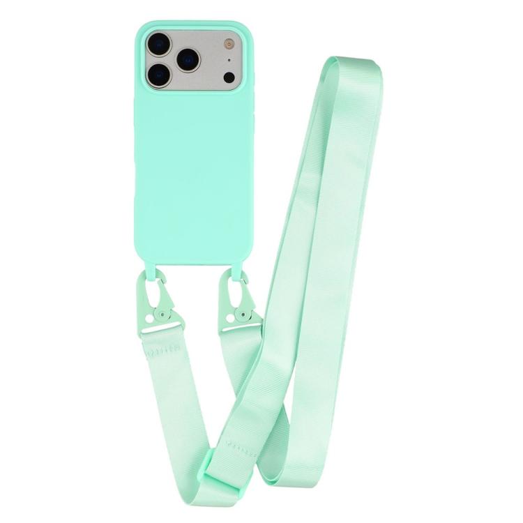 For iPhone 17 Pro TPU Soft Matte Phone Case with Long Lanyard(Glacier Blue)