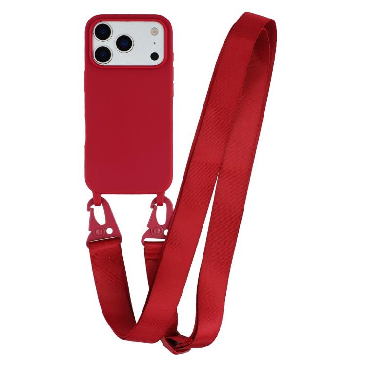 For iPhone 17 Pro TPU Soft Matte Phone Case with Long Lanyard(Red)