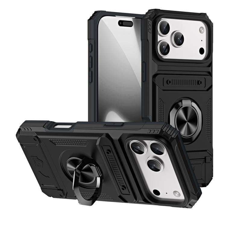 For iPhone 17 Pro TPU+PC Shockproof Card Phone Case with Metal Ring Holder(Black)