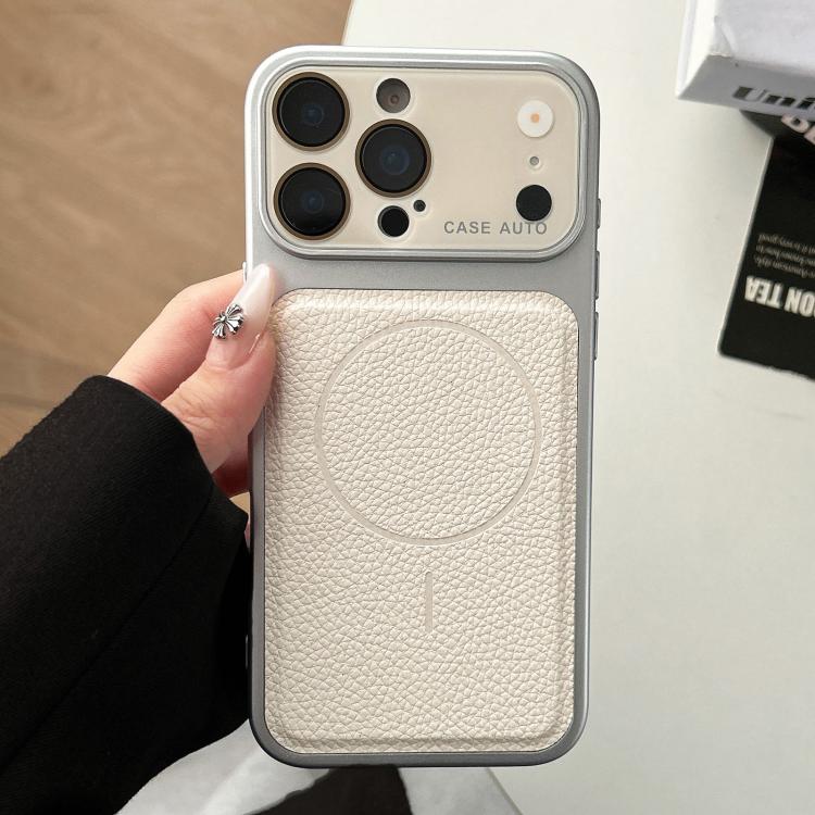 For iPhone 17 Pro Transforms Into 17 Lychee Leather Textured Magnetic TPU Phone Case(White)