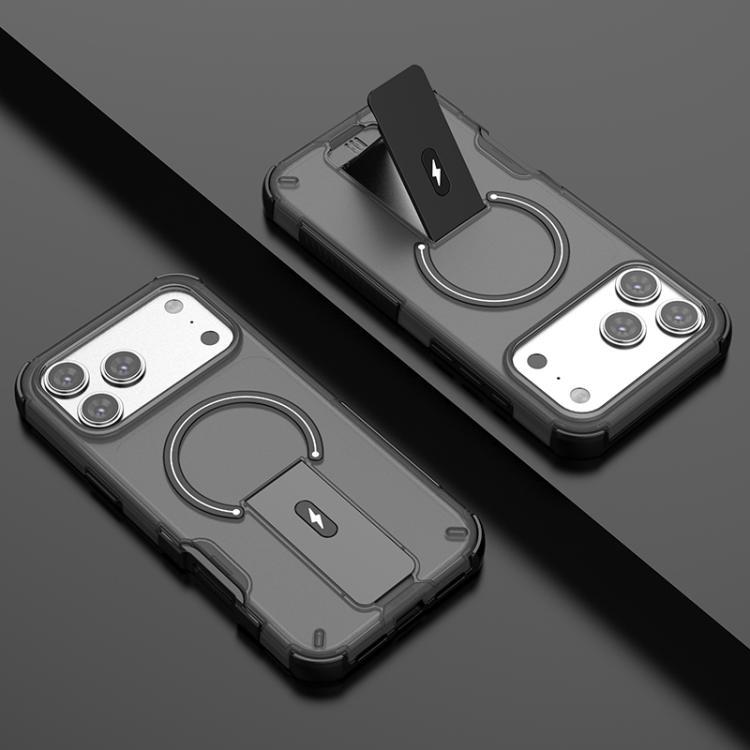 For iPhone 17 Pro Translucent Skin Feel Magnetic Holder Phone Case(Black)