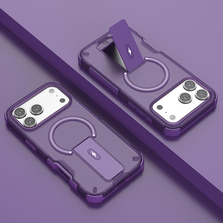For iPhone 17 Pro Translucent Skin Feel Magnetic Holder Phone Case(Purple)