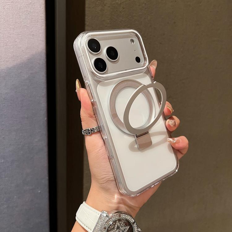 For iPhone 17 Pro Transparent Colorful Metal Ring Holder MagSafe Phone Case(Transparent)