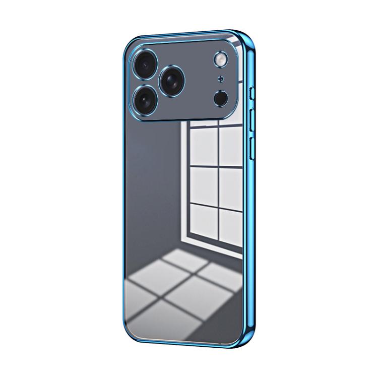 For iPhone 17 Pro Transparent Plating Fine Hole Phone Case(Blue)