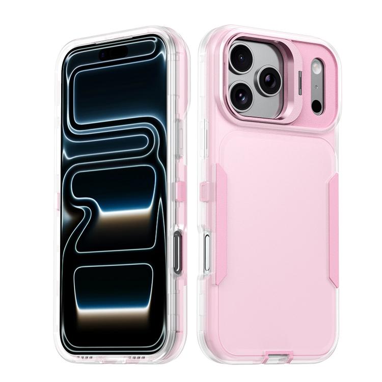 For iPhone 17 Pro Traveler Lens Frame Holder Phone Case(Semi-transparent Pink)