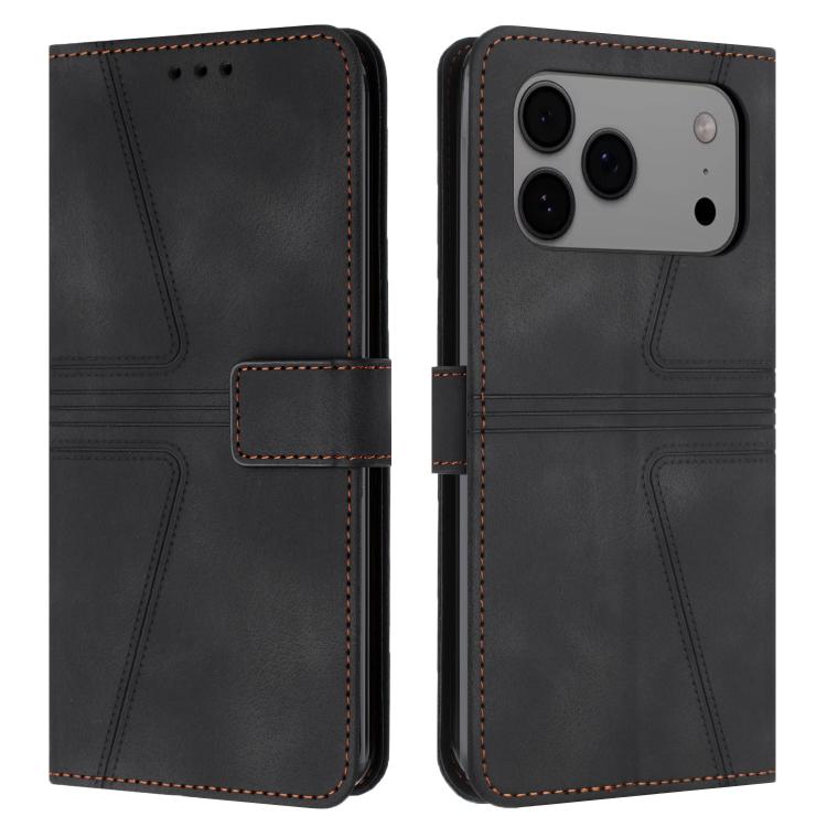 For iPhone 17 Pro Triangle Solid Color Leather Phone Case(Black)