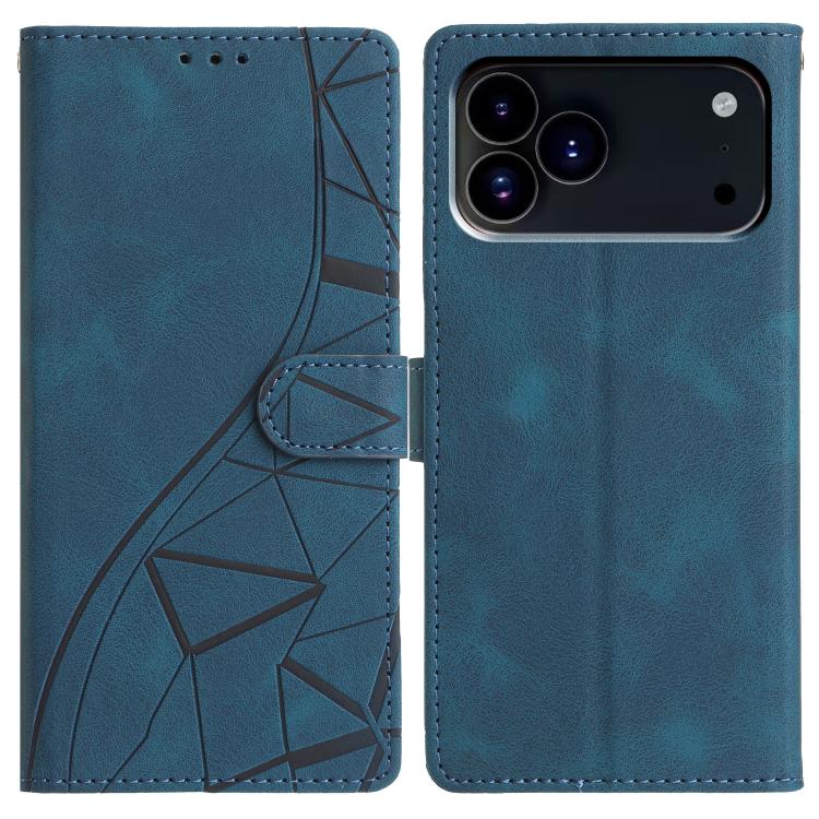 For iPhone 17 Pro Triangles Embossed Leather Phone Case(Blue)